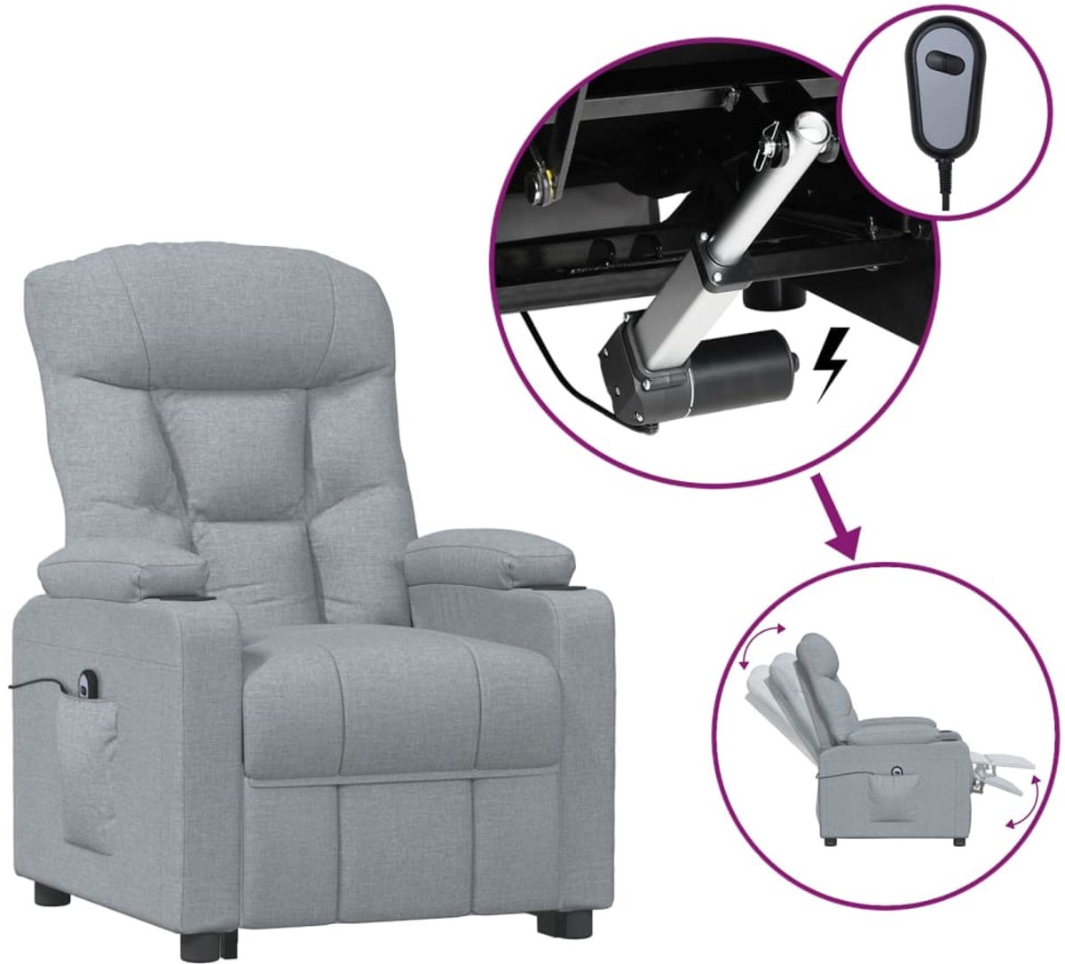 vidaXL Fauteuil - elektrisch - verstelbaar - stof - lichtgrijs