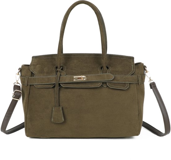 Sac à main pour femme Gallantry® - Cuir suédé végétalien - Sac d'école - Sac de travail - Compartiment pour ordinateur portable 15" - Spacieux, décontracté et professionnel - Sac à bandoulière - Sac à bandoulière - Sac pour femme - D. Vert