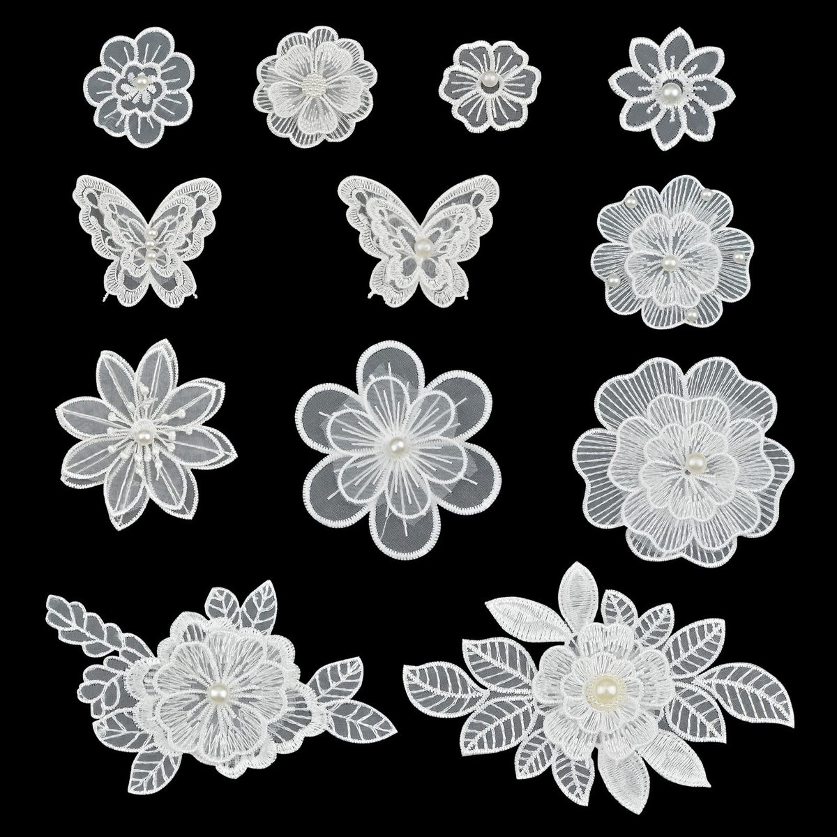 12pcs Lace Flower Embroidery Applique, White Organza Sewing Trim Flower Patch For Wedding Wedding Dress DIY Sewing Craft Clothing Hair Ornament