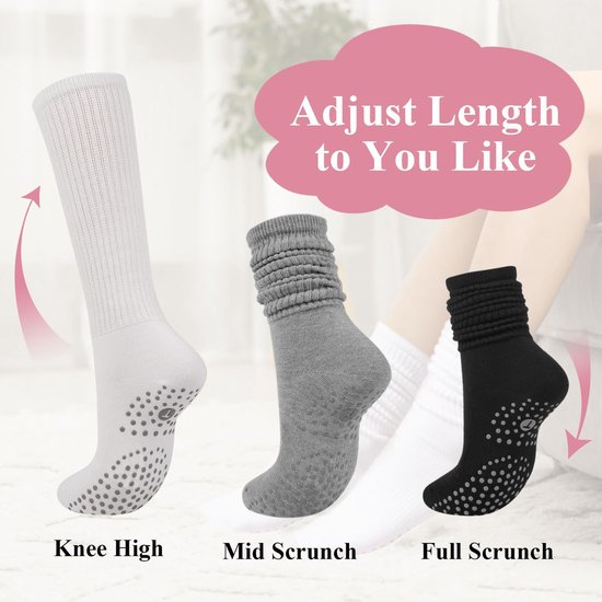 6 paren Yoga Slouch Sokken met Grip, Antislip sokken, antislip sokken pilates, yoga sokken, Grip sokken voor vrouwen en mannen, yoga sokken antislip, voor Workout Ziekenhuis Lange Scrunch Slipper Sokken - Cyslmuk® van Cyslmuk — afbeelding 2