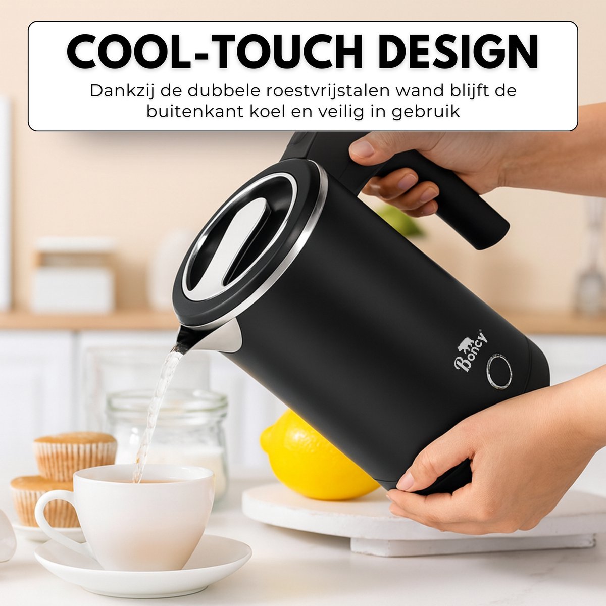 Boncy® Premium Mini Waterkoker - 0.5 Liter - Kleine Reiswaterkoker RVS Zwart - Reis Waterkokers voor Camping Hotel Senioren - Klein Draagbare Travel Water Koker Grijs - 0,5 L Retro — afbeelding 2
