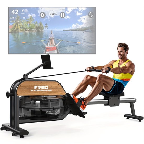 Water Roeimachine – Roeitrainer – Fitness Roeimachine – Home Gym Roeier – Indoor Rower – 28L Waterweerstand – LED Display Met Tablet Houder – Zwart - Water - €613,99