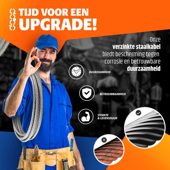 DQ-PP STAALKABEL - 6x7 - 5 mm - 60 m - Gegalvaniseerde staalkabel - Bosbouwkabel - Lierkabel - Spankabel - Geschikt voor diverse toepassingen zoals lieren - Bevestigingen en het trekken van zware lasten