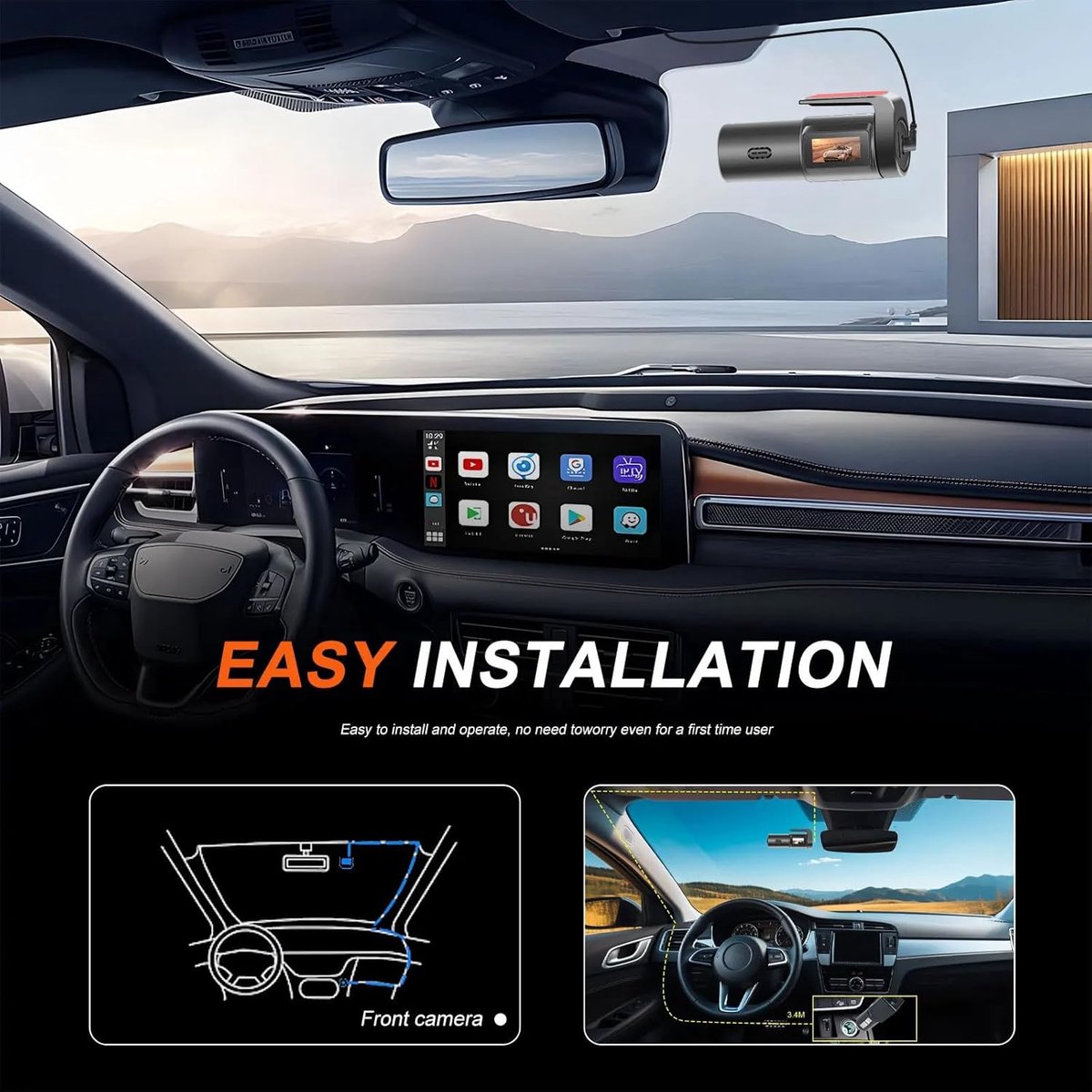 Dashcam voor auto voor en achter – Dual dashcam – Voor- en achtercamera – Autocamera – Full HD dashcam – Dashcam met nachtzicht – Dashcam met bewegingssensor – Groothoeklens – Parkeermodus – Loop recording – Dashcam met SD-kaart – foto 4