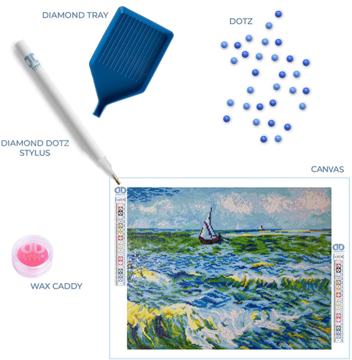 DIAMOND DOTZ DD12.029, Originele 5D Diamond Painting Set Seascape at Saint Maries (Van Gogh), Knutselpakket met 30.144 Ronde Steentjes, Dotz voor Volwassenen, Hobbypakket ca. 55 x 45 cm voor Kinderen Vanaf 8 Jaar