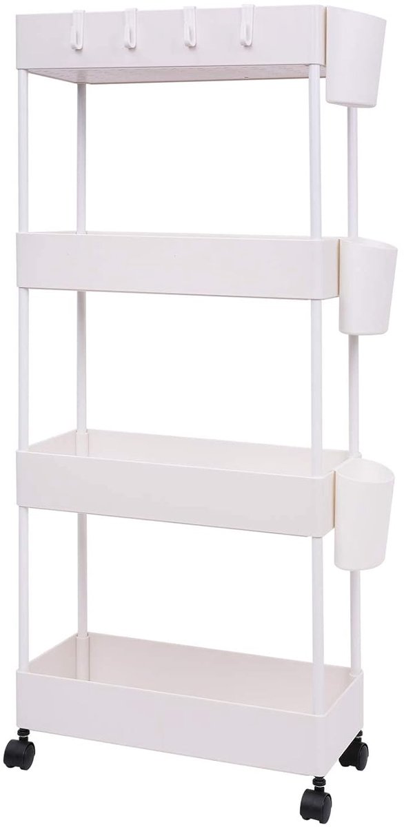 4-laags opbergwagen - mobiel en multifunctioneel - 1 stuk - wit