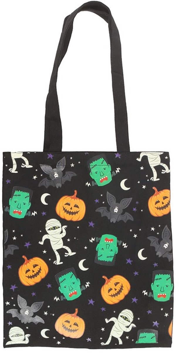 Halloween 'Monster Mash' Polycotton Tote Bag - Zwarte Monsterexplosie Draagtas - 70 cm