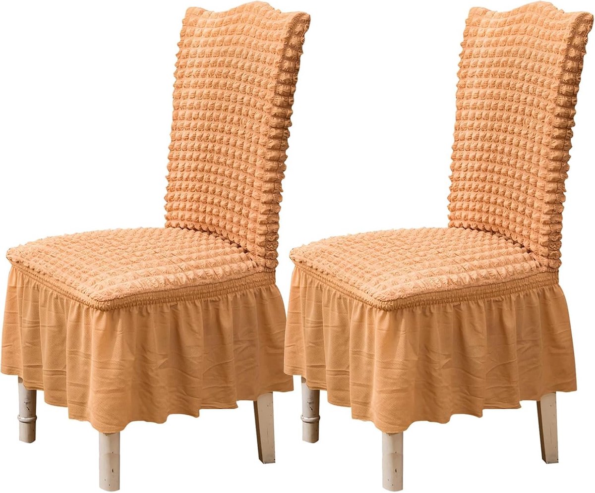 Stoelhoezen voor eetkamer, set van 2, stretch, slipcover met rok, afneembaar, wasbaar, keuken, stoelbeschermer, coverset voor thuis, feest, bruiloft (oranje, 2 stuks)