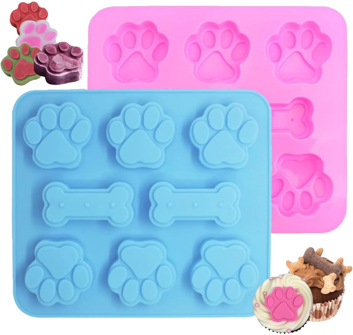 TOVBMUP Bakmatten geschikt voor hondenkoekjes - 2-pack - Siliconen bakvormen - Bakplaat geschikt voor hondenkoekjes - Koekjesvormen in de vorm van een hond - Herbruikbaar - Ook geschikt voor chocolade, snoep, gelei, ijsblokjes en hondensnoepjes