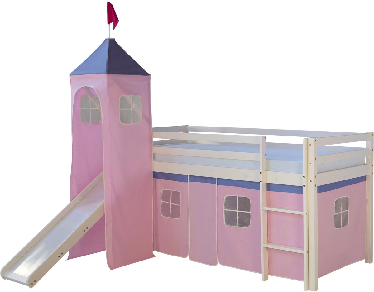 Homestyle4u Hoogslaper - 90x200 cm - Wit - Roze - Toren