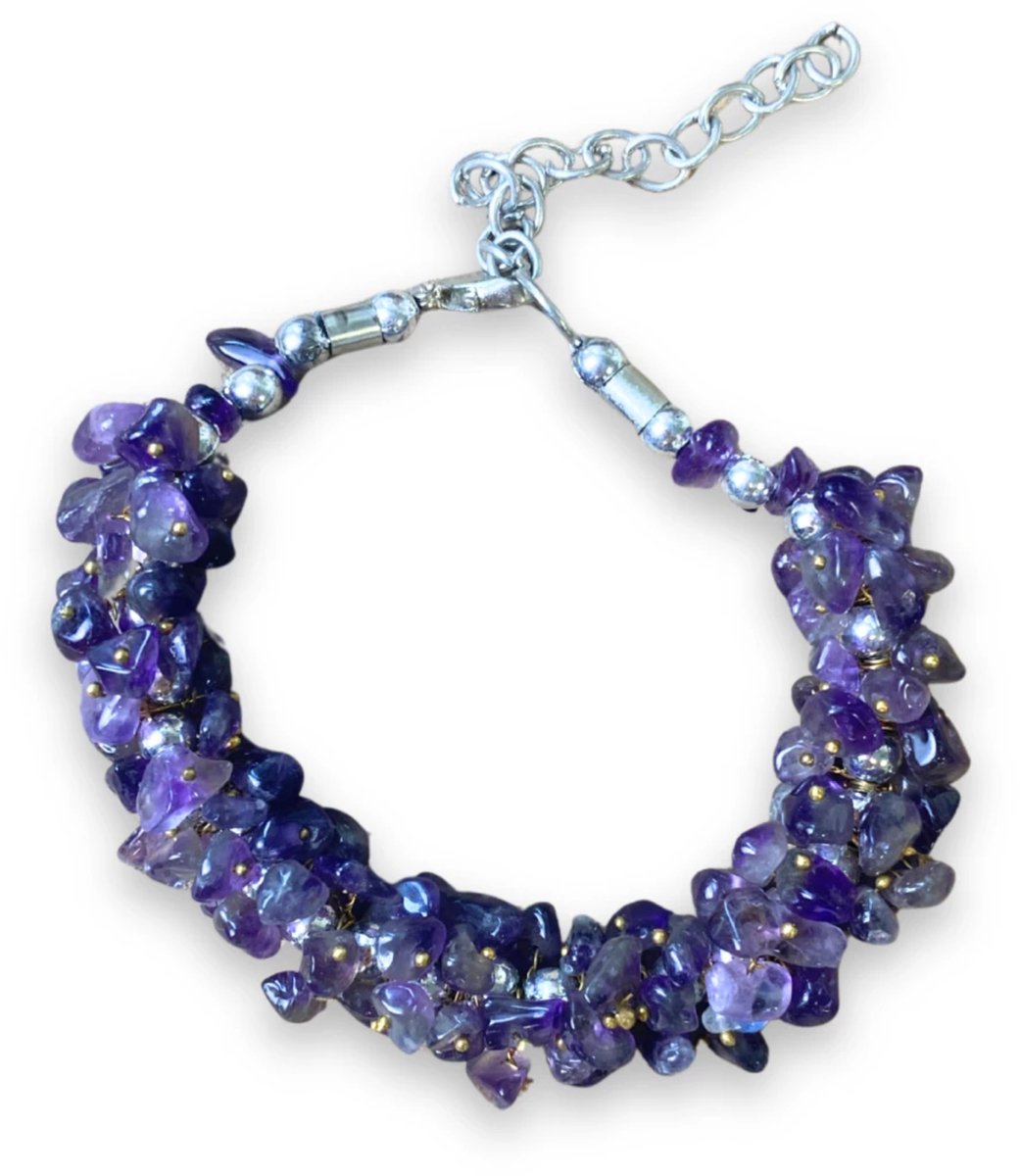 Amethist splitarmband cluster met sluiting