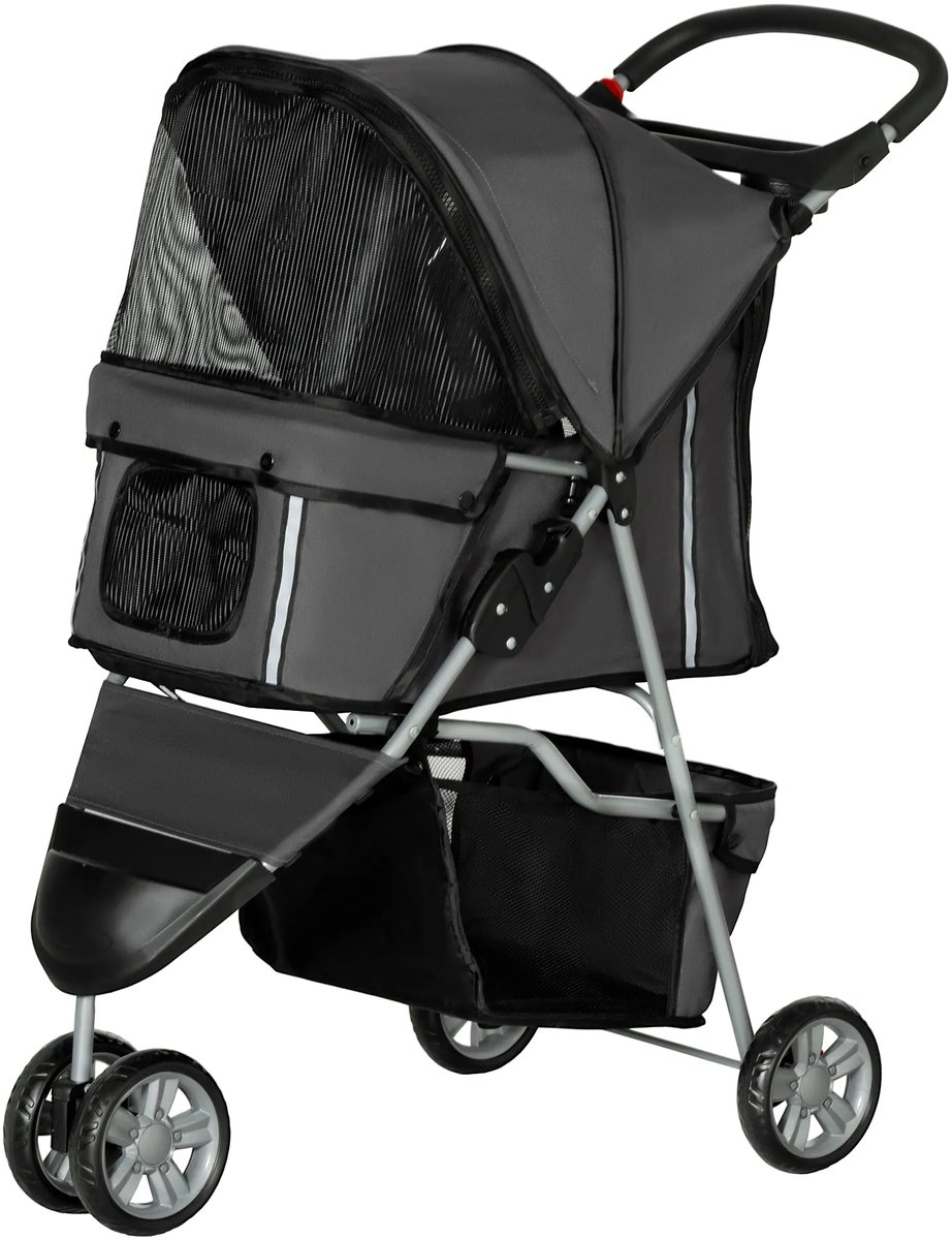 TRUUSK Opvouwbare Hondenbuggy voor Honden & Katten - Tot 10 kg - Kussen - Netvensters - Drankhouder - Opbergtas - Donkergrijs