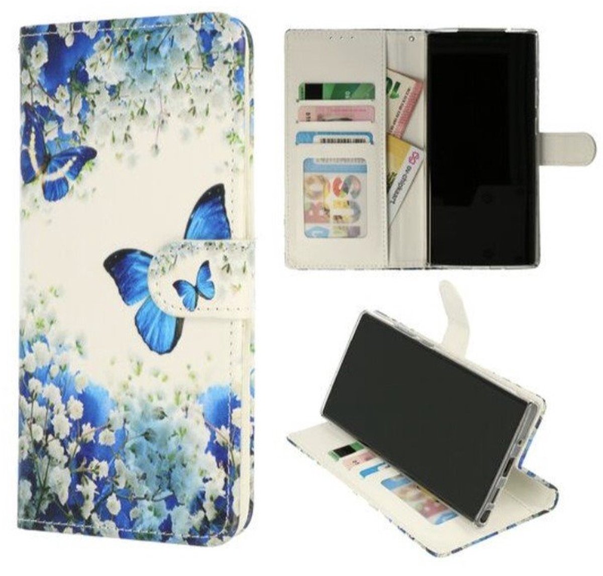 Cityhoesje - Bookcase iPhone 16e-17e - Vlinder Blauw