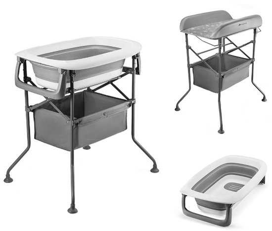 Kinderkraft BUBBLY Badje met Verschoontafel - Multifunctioneel 5-in-1 Ontwerp - Badje, Verschoonmat & Op Standaard - Grijs
