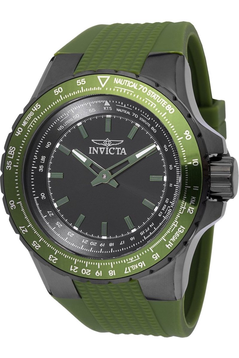 Invicta Aviator 49664 Heren Horloge - Waterdicht - Analoog - Quartz Uurwerk - Roestvrij Staal met zwarte Wijzerplaat - 50mm