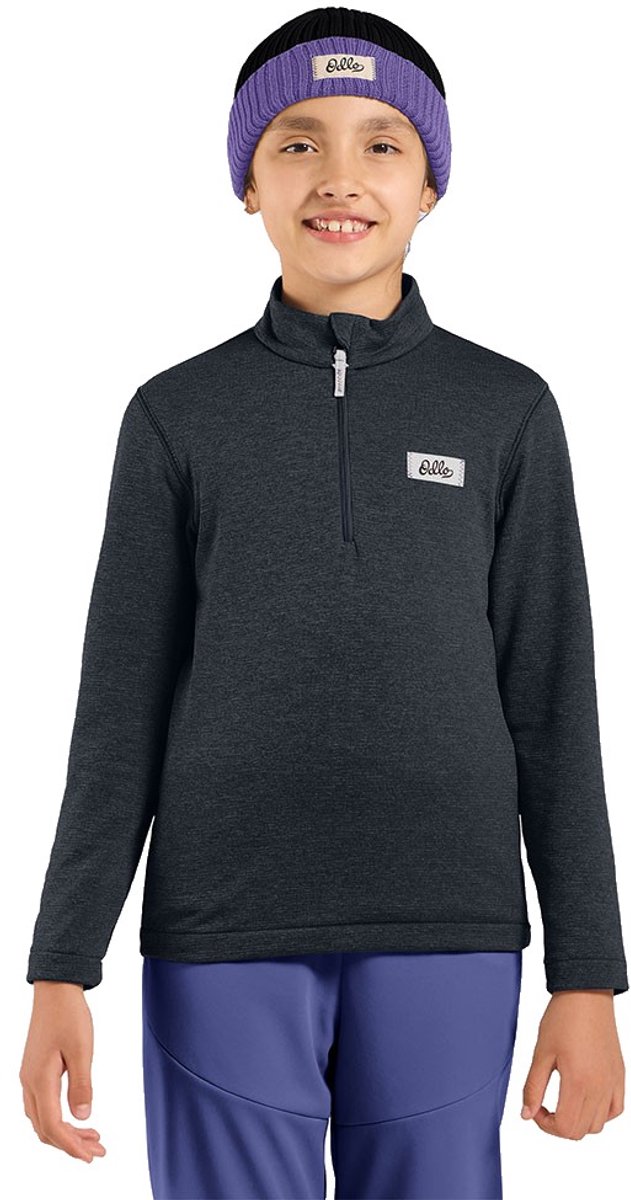 Odlo Grid Fleece Met Halve Rits 12 Years Jongens Meisjes Zwart