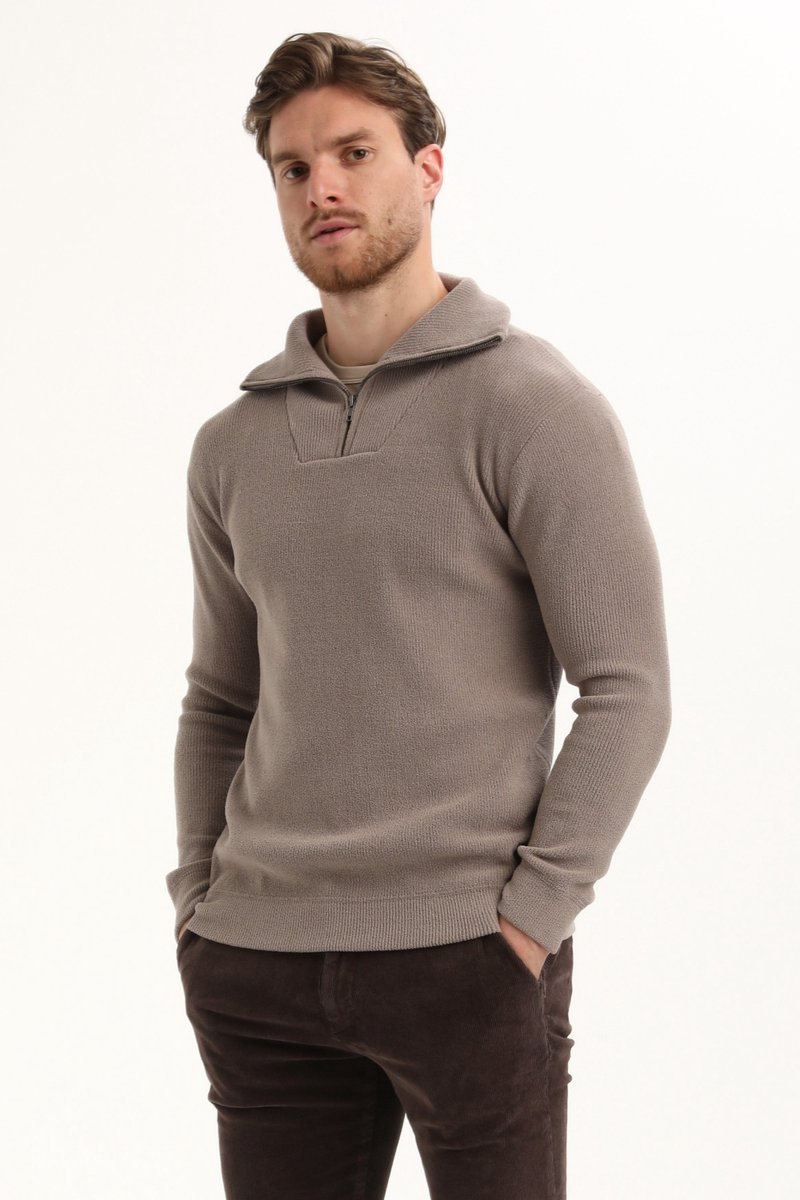 Gabbiano Trui Stijlvolle Halfzip Chenille Trui 615767 Taupe Mannen Maat - M