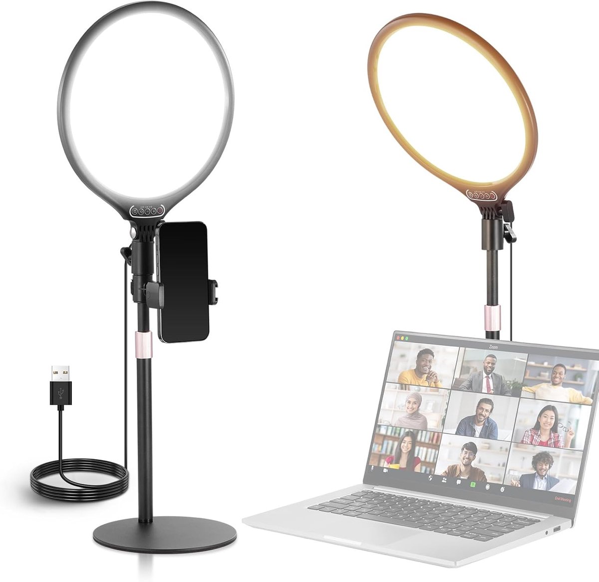Tafelringlamp met Standaard en Telefoonhouder - LED Belichting voor Make-up en Streaming