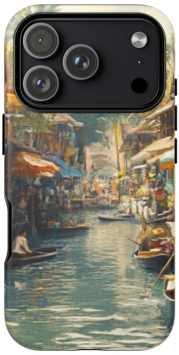 Levendige Watermarkt met Boten – Telefoonhoesje Geschikt voor iPhone 17 Pro
