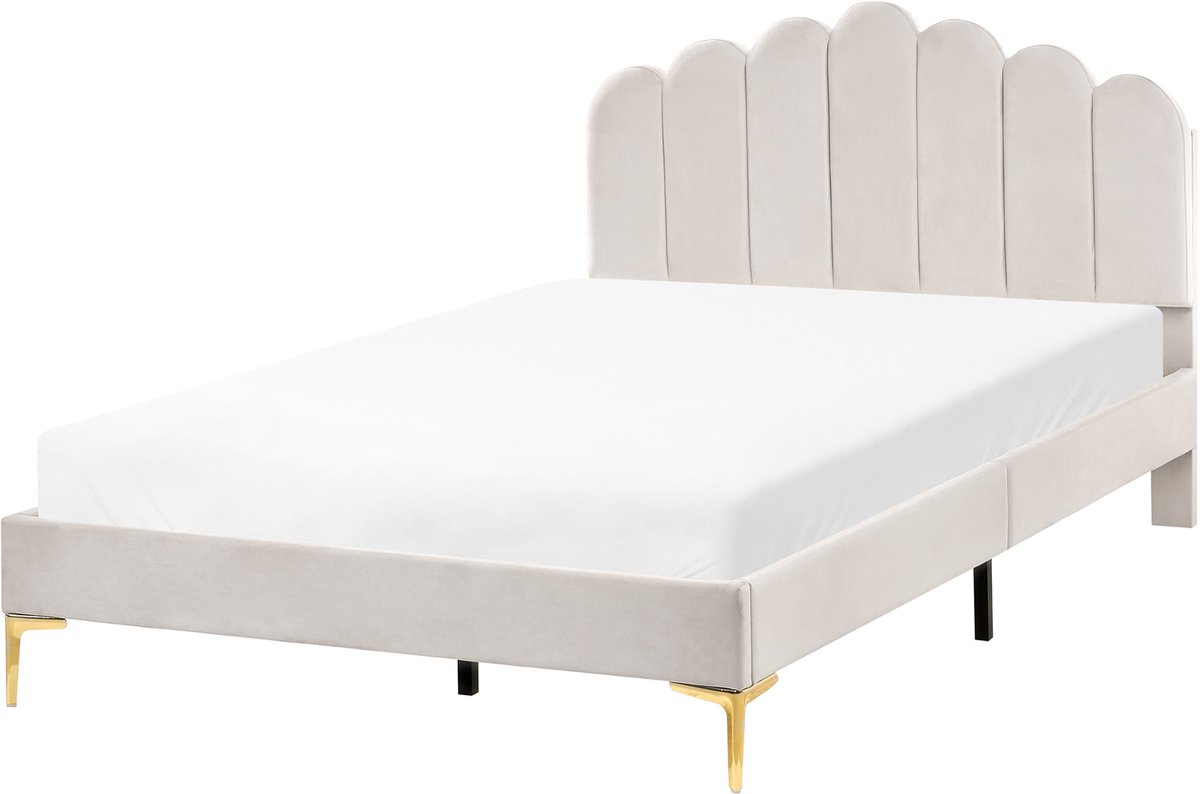 SAUVIAN - Bed - Gebroken wit - 120 x 200 cm - Fluweel
