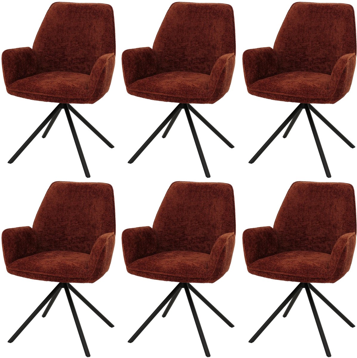 MCW Set van 6 eetkamerstoelen MCW-G67, keukenstoel met armleuningen, draaibaar, automatische positie, chenille MVG ~ roestrood