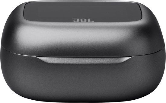 Gesloten zwart JBL oplaadcase met glanzend deksel.