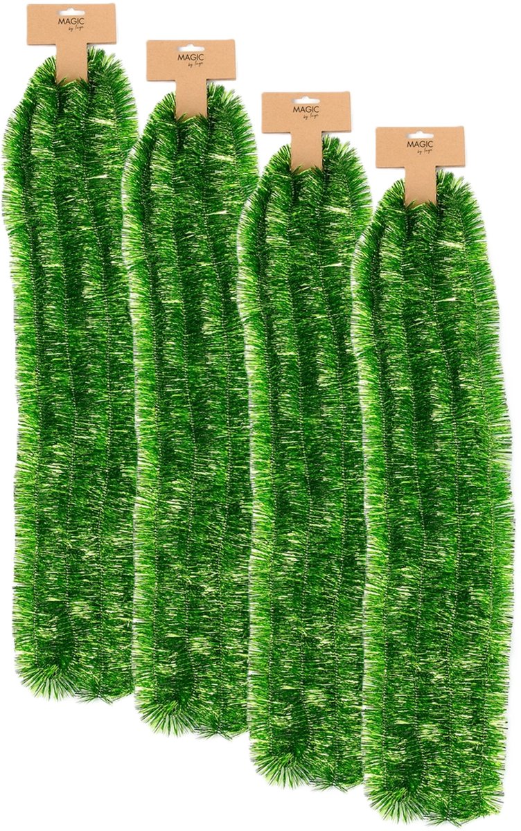 Inge Christmas Decor Kerstslinger - 4x - groen - folie - 270 cm - lametta - kerstboomslinger - kerstversiering