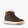 Bruine leren veterboot met witte zool, bruine schacht met teddy voering en klittenbandsluiting.