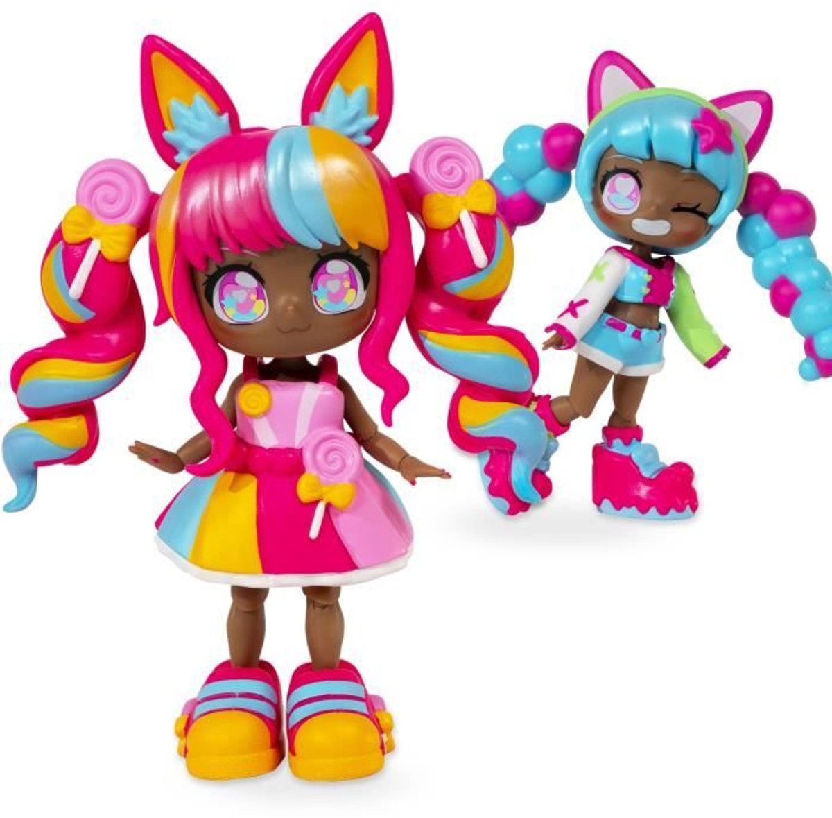 Bandai - Animakii Lolly & Bubblegum - Aanpasbare Poppenset - 1 Pop, 4 Gezichten, 2 Kapsels, 2 Outfits, 2 Paren Schoenen - Creatief Speelgoed 5+ Jaar - HEA26351