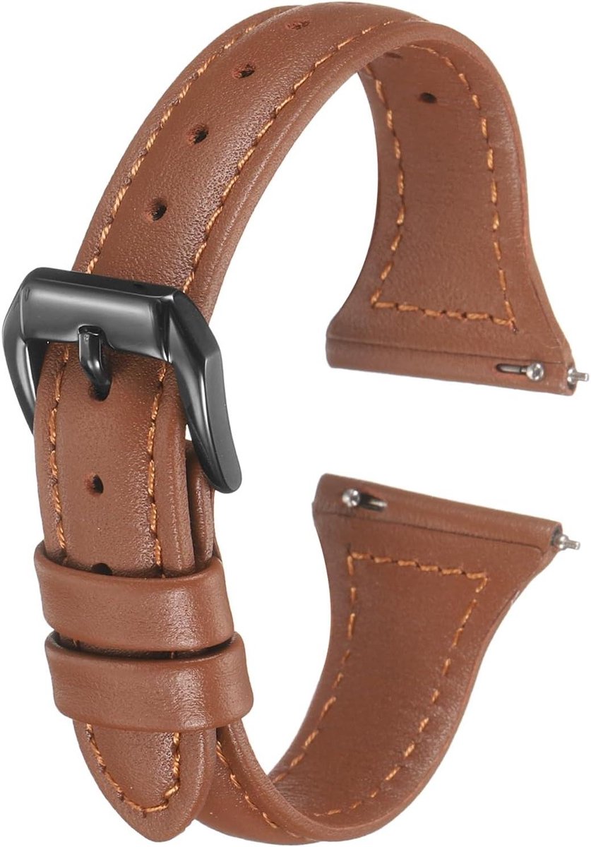 Allecto plus - Echt leren horlogeband 22 mm, snelsluiting, elegant en dun, hoogwaardig leer, bruin-zwart.