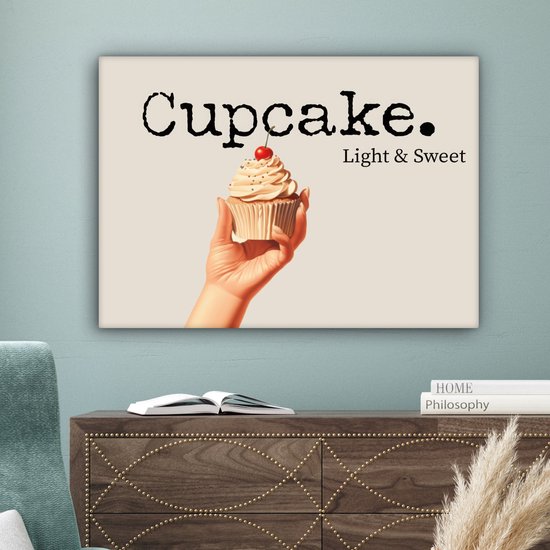 Tableau sur toile 80x60 cm - Décoration murale Cupcake - Bonbon - Cerise - Décoration murale salon - Décoration chambre - Accessoires chambre - Peintures sur toile