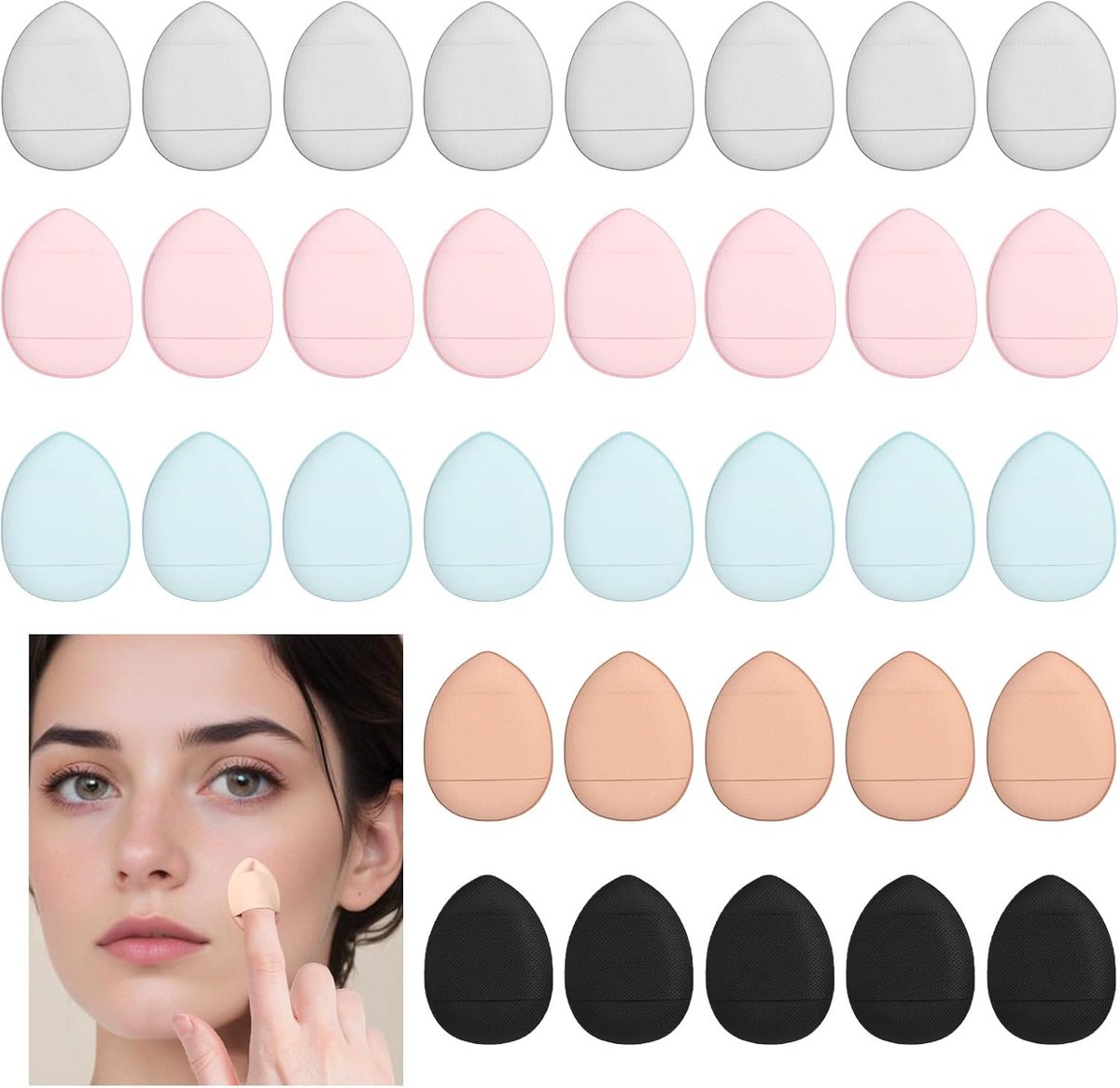 40 stuks mini-poederkwasten set - druppelvormige poederpoef kit - vingermake-up spons - herbruikbare cosmetica gezicht poederkwasten - make-up tools voor foundation - concealer - los poeder - rouge