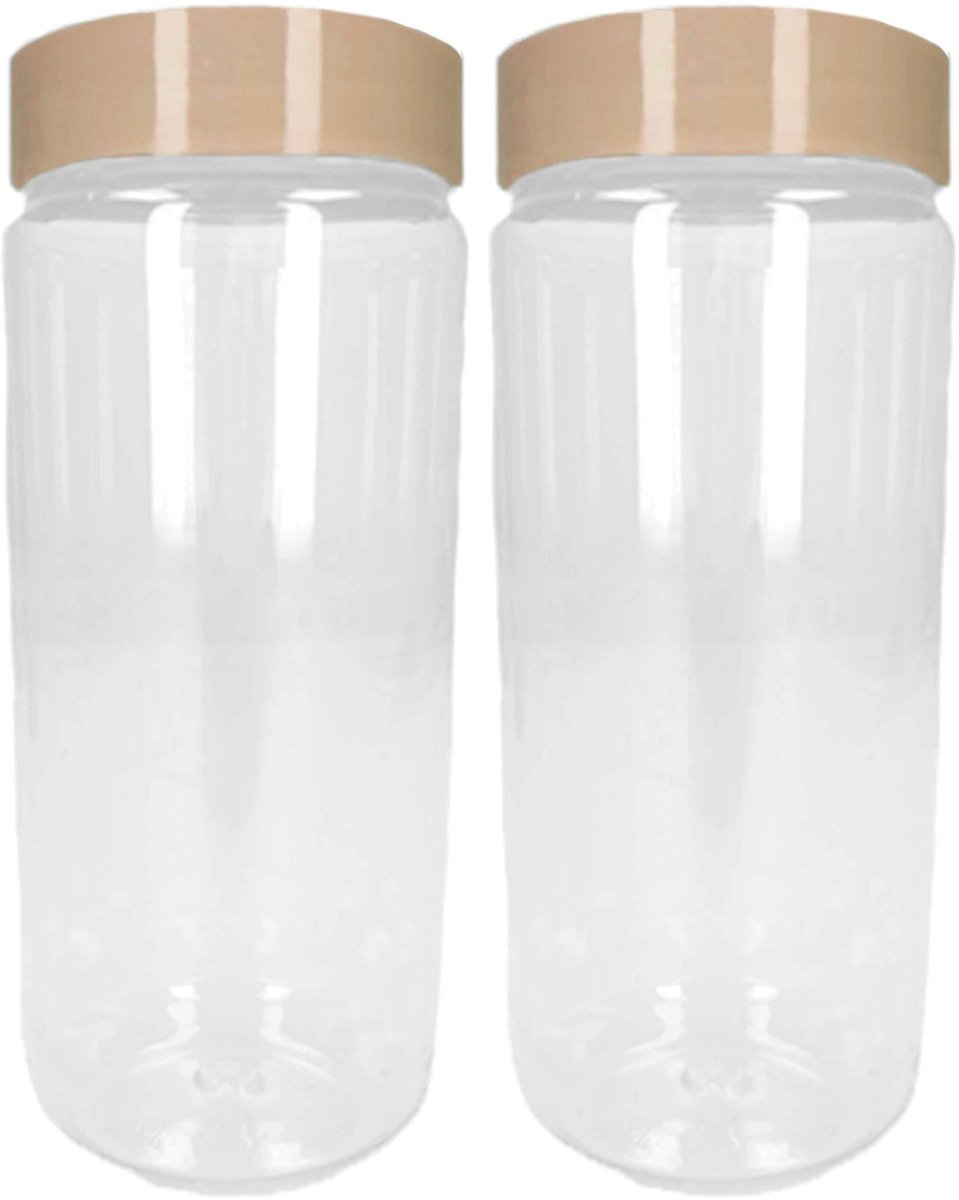 PlasticForte Voorraadpot/bewaarpot - 2x - 550 ml - kunststof - beige - B7 x H16 cm