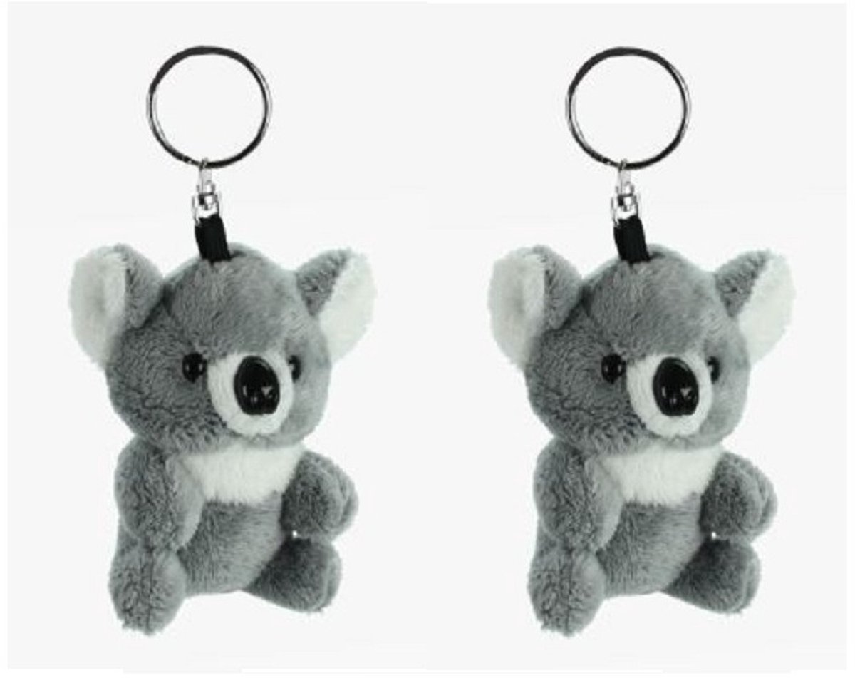 Cornelissen Pluche Koala knuffel dier - 6x stuks - sleutelhanger - grijs - 10 cm - kleine knuffels - om aan tas je hangen