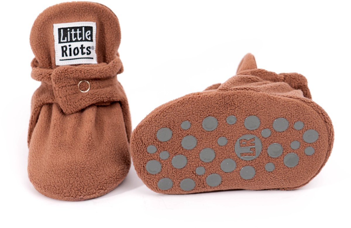 Little Riots - Babyslofjes - Fleece Stepper - Antislip - Brownie - 6-12 Maanden (11,5cm) - Schoenmaat 18-19