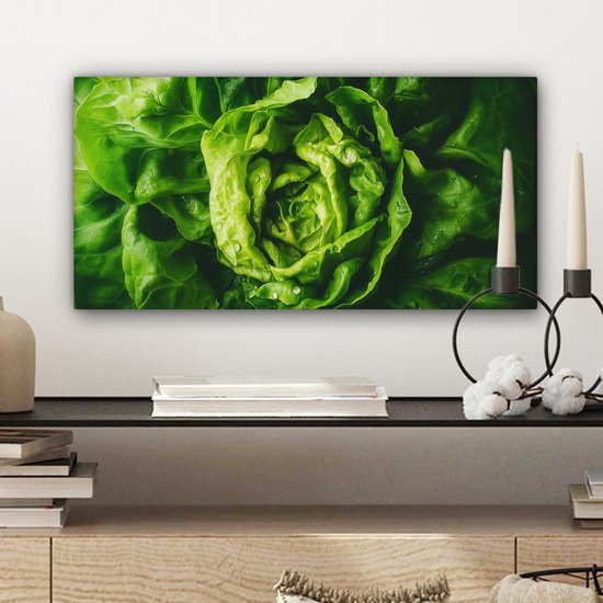 Tableau sur toile 40x20 cm - Décoration murale exclusive Légume - Laitue - Vert - Décoration murale salon - Décoration chambre - Accessoires chambre - Peintures sur toile