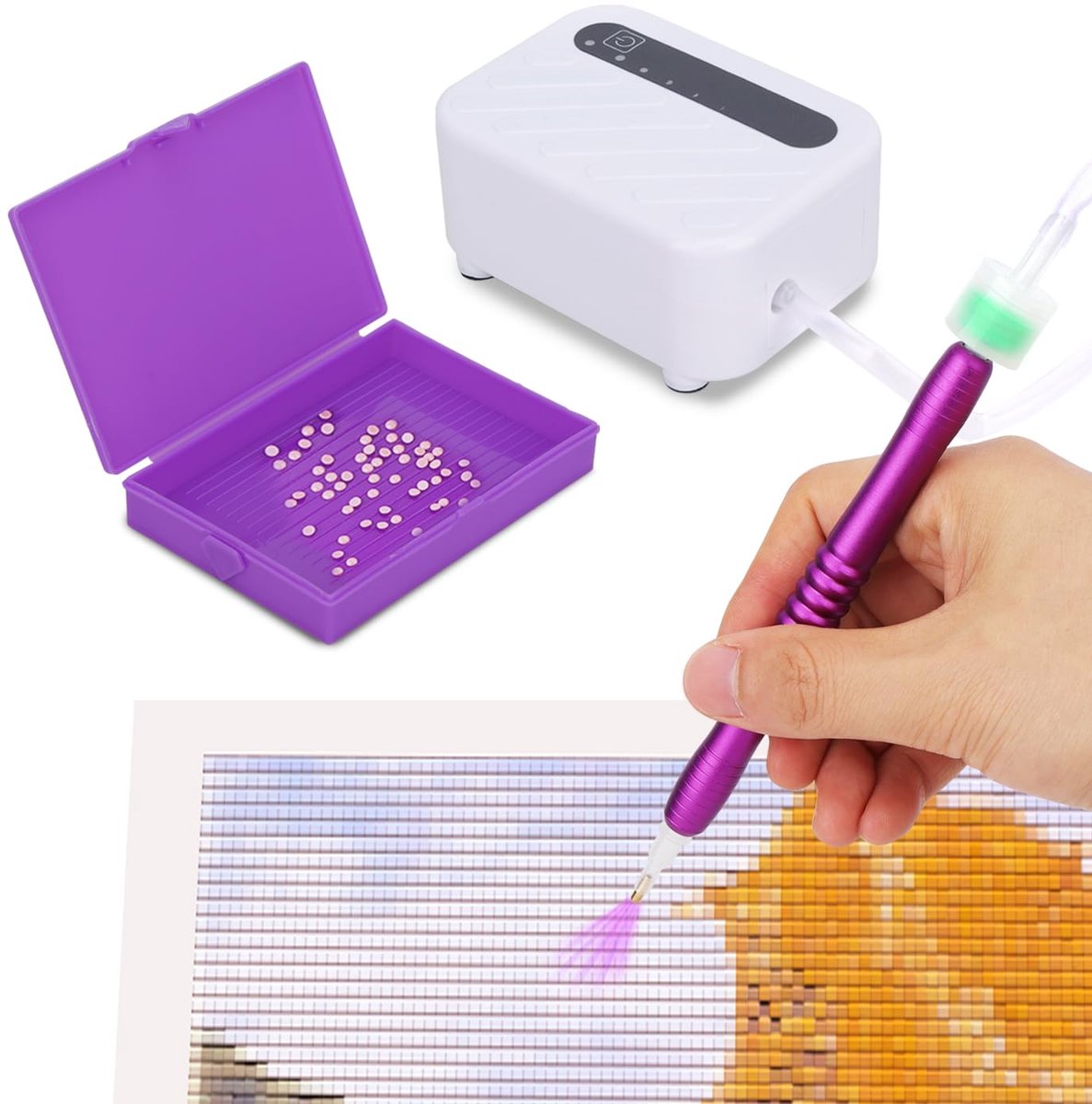 Elektrische Diamond Painting Pen - Met instelbare zuigkracht, geen wax nodig en opvangbakje - Voor Diamond Art DIY