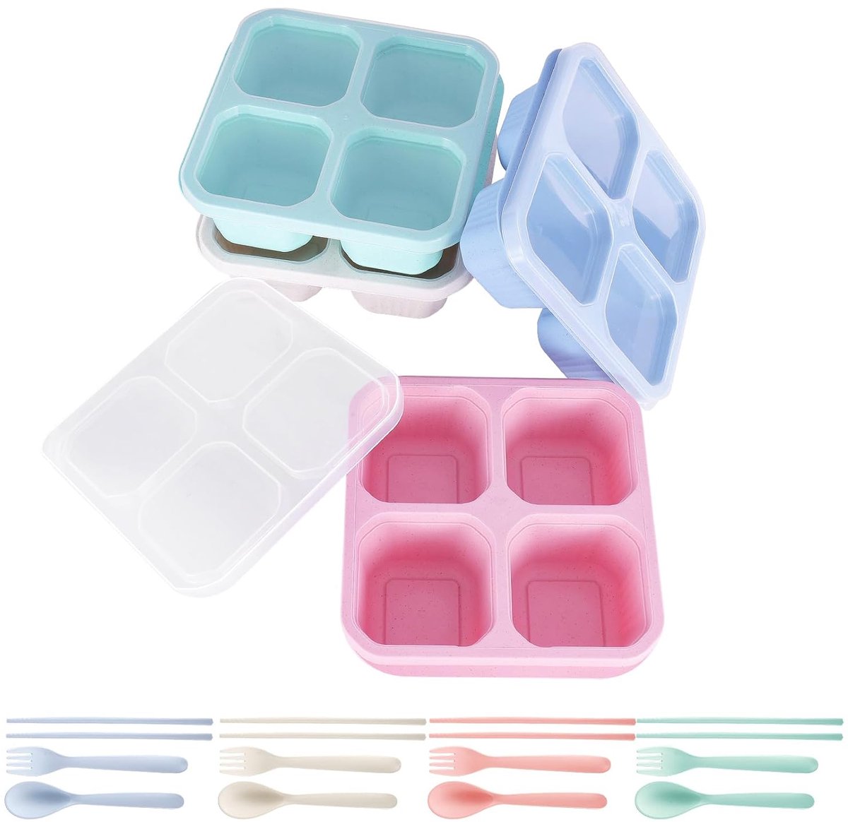 Kleurrijke Snackboxen Set - 4 vakjes - Herbruikbaar - Voedselveilig