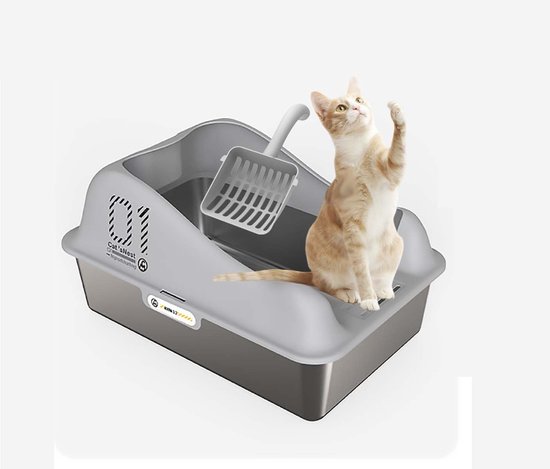 Roestvrijstalen Kattenbak Geur - Gemakkelijk Schoon Te Maken Hoge Zijkanten Halfgesloten Kattenbak voor Grote Katten (L #14