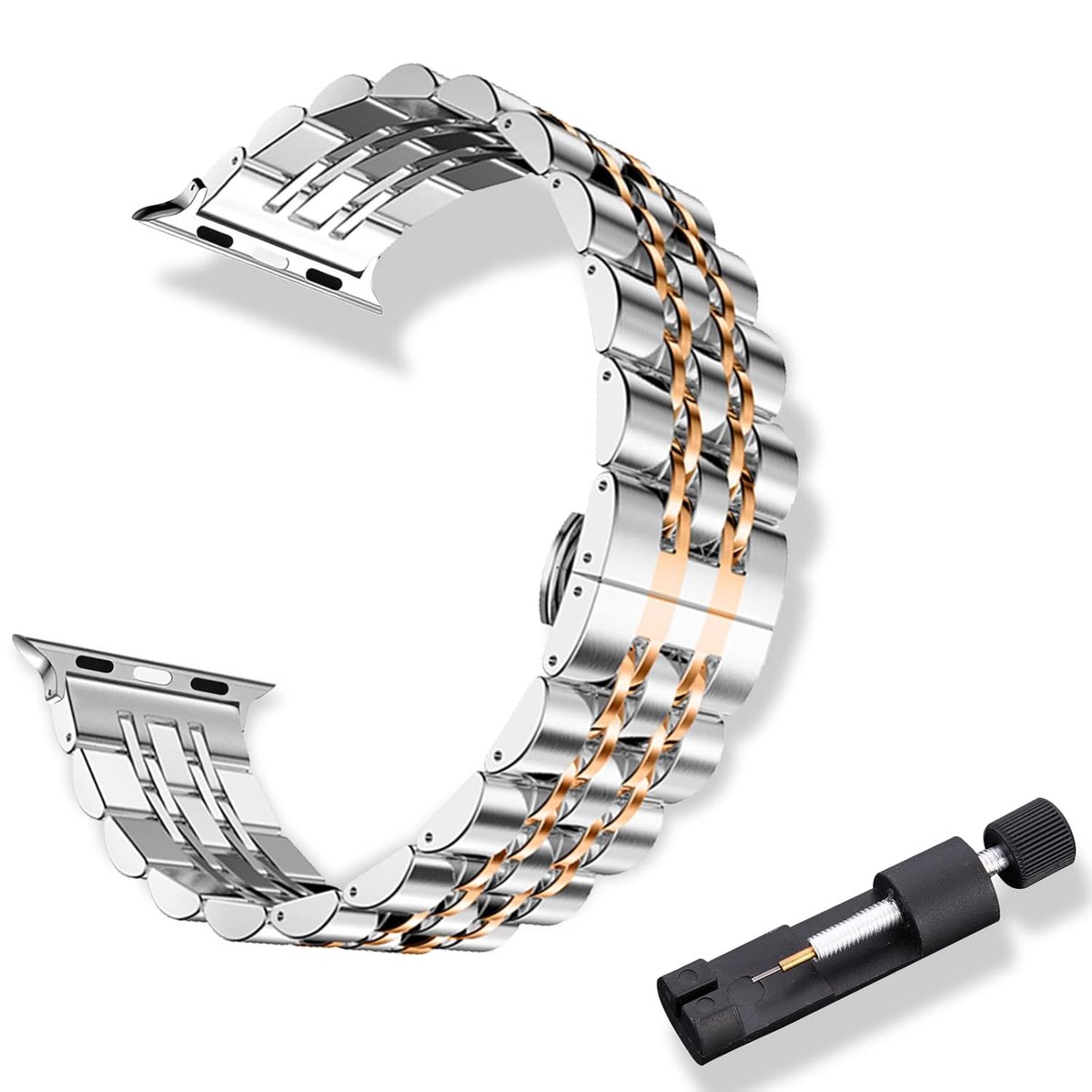 TRANKIELO® - Roestvrijstalen horlogeband voor iWatch - Luxe gepolijst - Compatibel met Series 1-8 en SE - Zilver roségoud