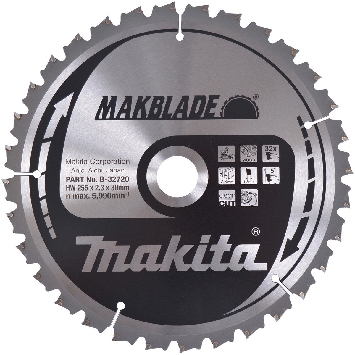 Makita Afkortzaagblad voor Hout | Makblade | Ø 255mm Asgat 30mm 32T - B-32720