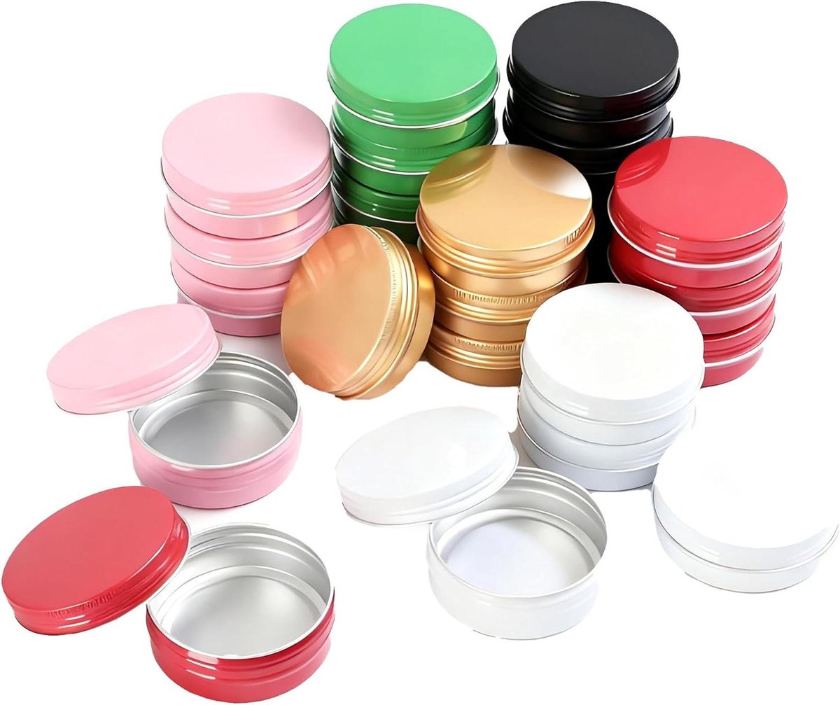 Allecto plus - Set van 24 lege ronde aluminium blikjes met schroefdeksel, meerkleurig, 60 ml