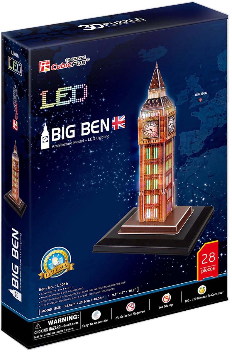 Cubic Fun - 3D-puzzel Big Ben met LED-verlichting (2011410)