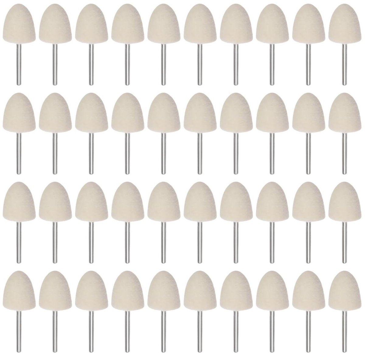 Allecto plus - Wolvilt Montage Mandrel Punten 40 stuks, 18 mm kop, 1/8 inch schacht. Conische Polijstbits, Burrs, Vilt, Polijstwiel voor Draaigereedschap.