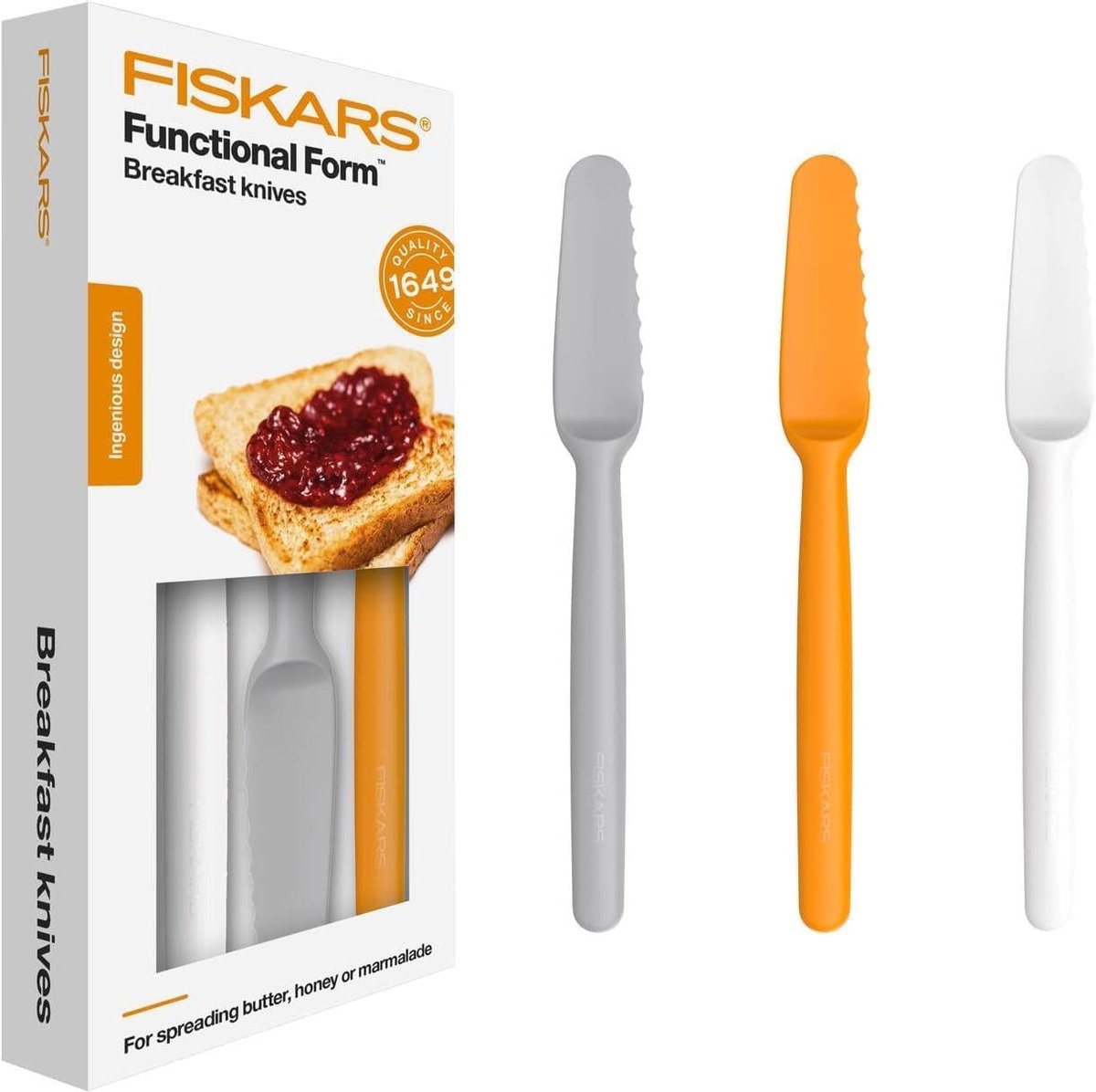 Fiskars Functional Form Botermes - 3 Stuks - Kunststof - Wit Grijs Oranje