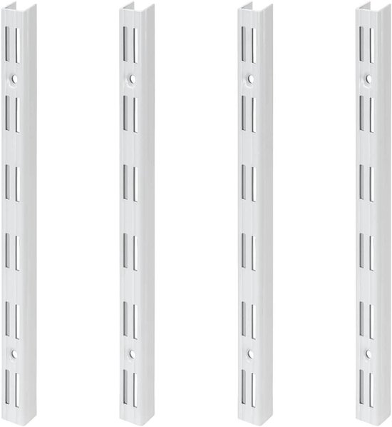 Rails muraux double rangée Siwitec blancs pour systèmes d'étagères, rails muraux 500 x 50 mm, lot de 4