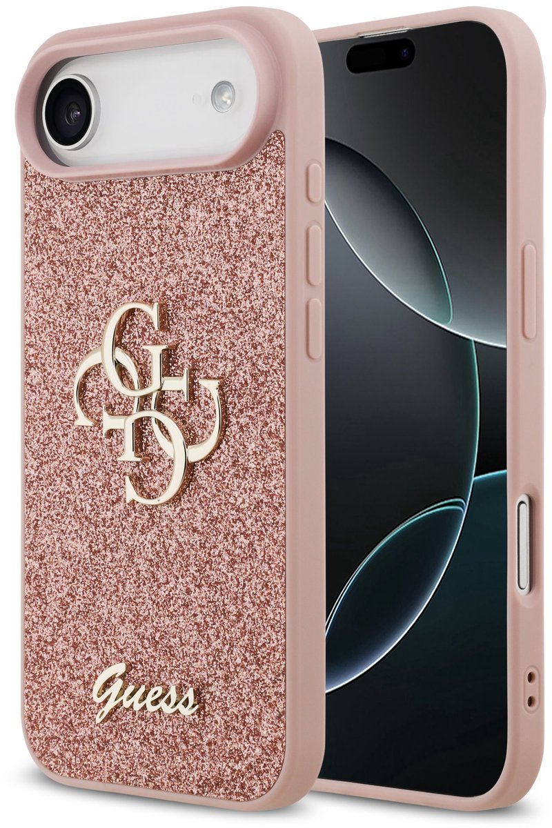 Geschikt voor iPhone Air Hoesje – Guess Glitter Case – 4G Logo – Roze