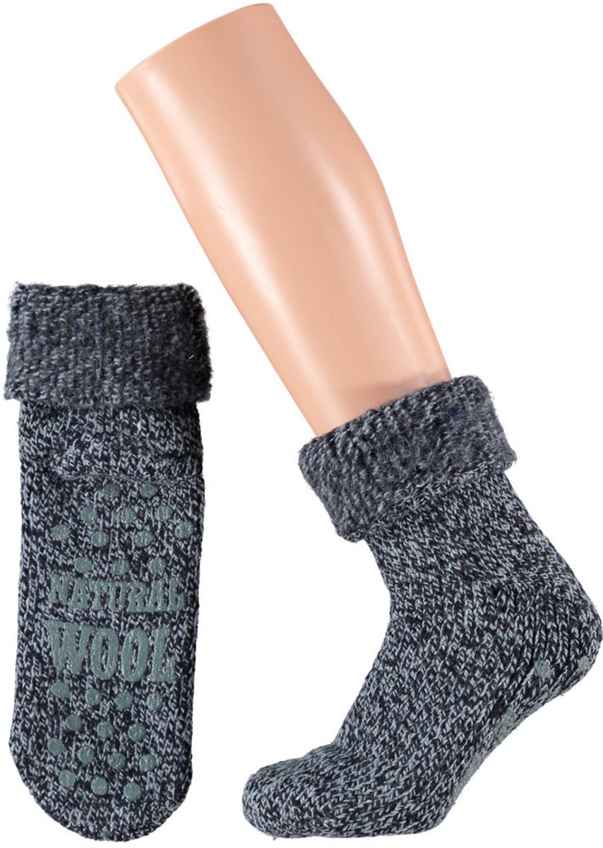 Morethansocks - Wollen sokken dames - Huisokken dames - Donker Blauw - Maat 35/38 - Huissok met anti slip - Fluffy sokken - Slofsokken - Warme sokken - Winter sokken