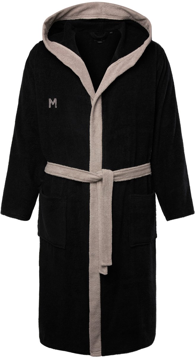 Men Plus - Heren - Badjas badstof capuchon - Zwart - Maat L