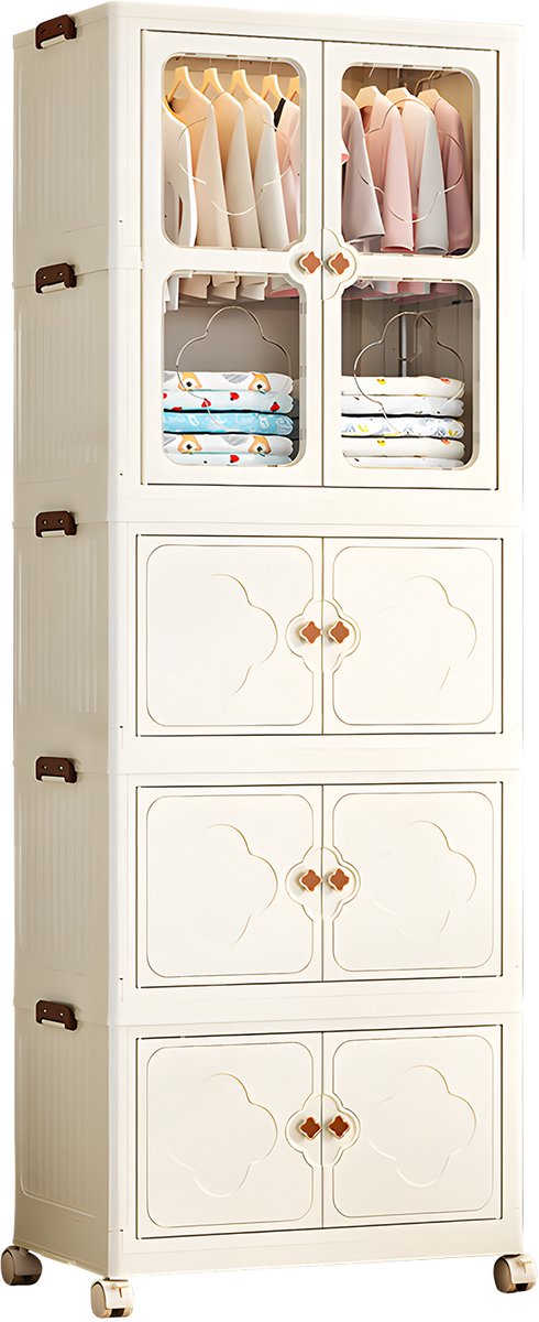 OFMOTRA Kledingkast - Garderobekast - Kleerkast Opvouwbaar - Kledingkasten Slaapkamer - 177 x 65 x 39cm - Kunststof - Vouwbare Kast met 10 kledingstang - Wit